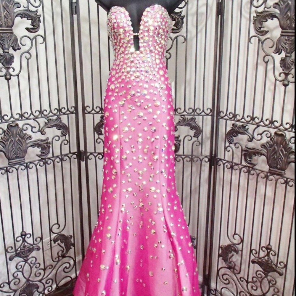 Jovani 944B Fuschia Strapless Mermaid Gown